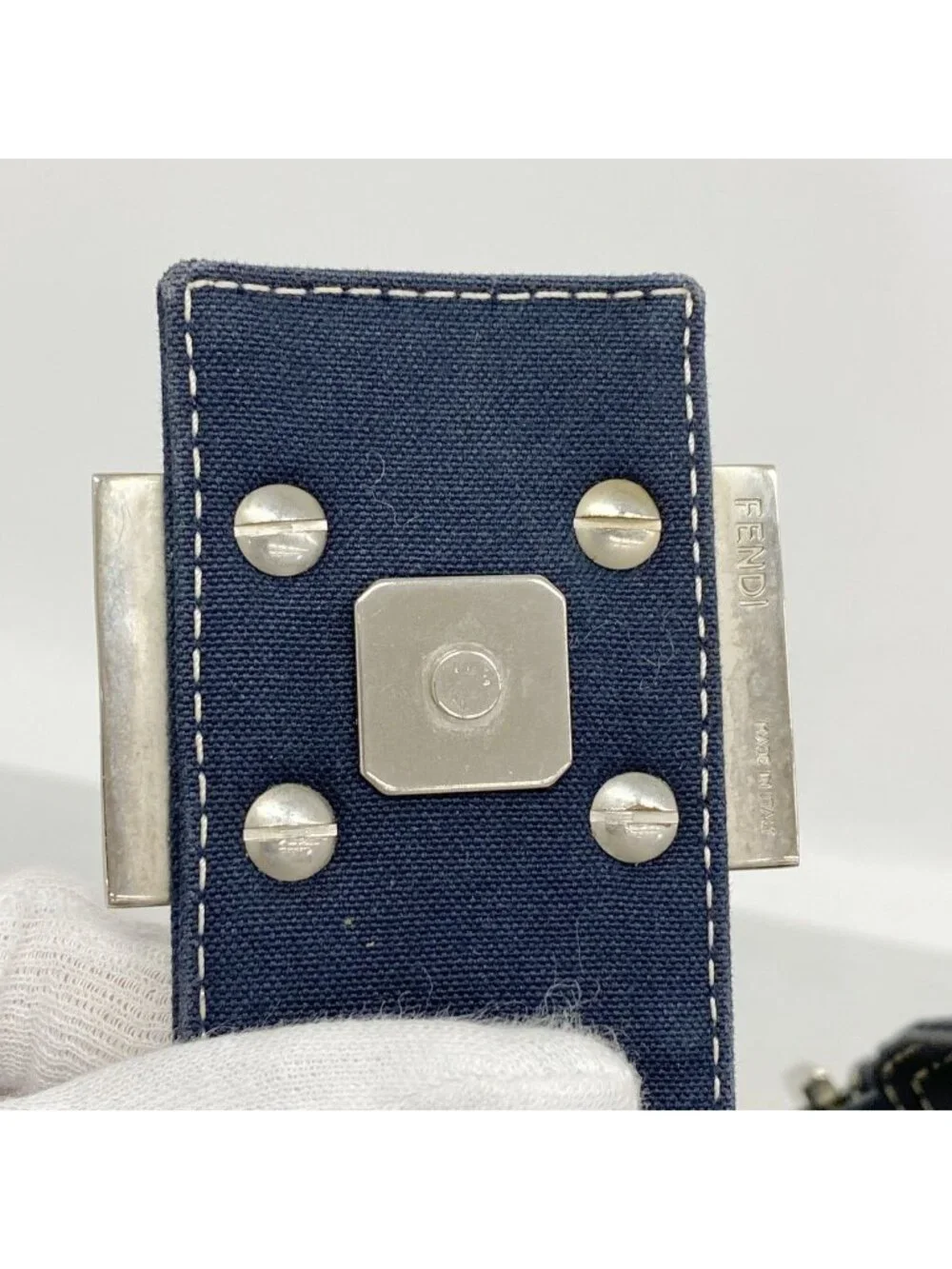 Fendi Handbag Canvas Navy Silver